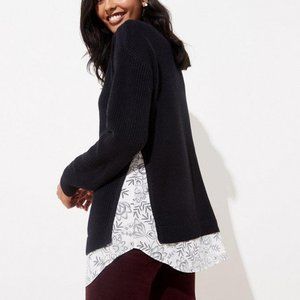 NWT Loft Black Floral Mixed Media Tunic Sweater